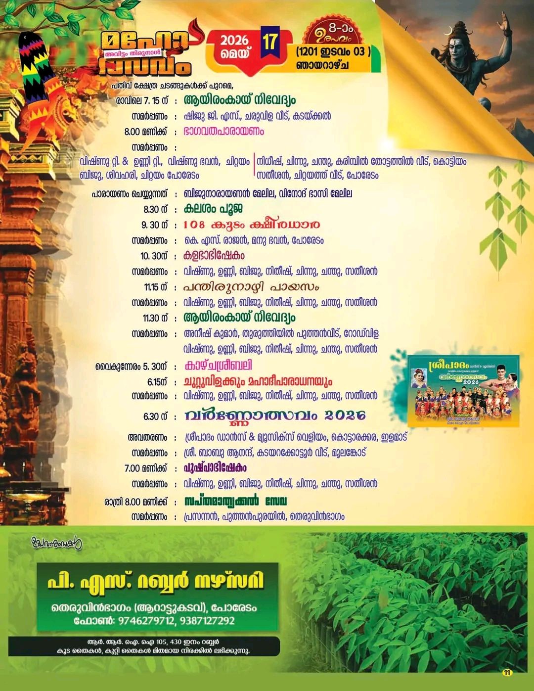Kalasha Pooja Abhishekam Poredam Mahadevar Temple Kollam