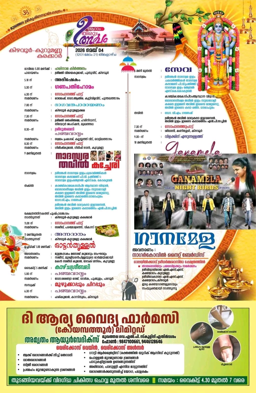 Mukhathala Temple Festival Kodiyettam Aarattu Events