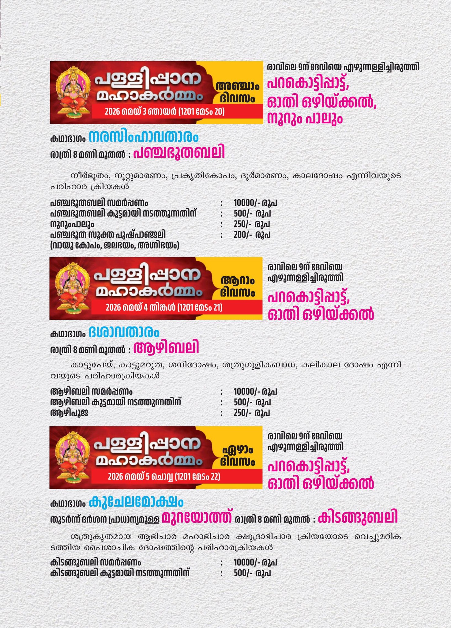 Pattadabali ritual Kerala Pallippana Mahakarmam festival