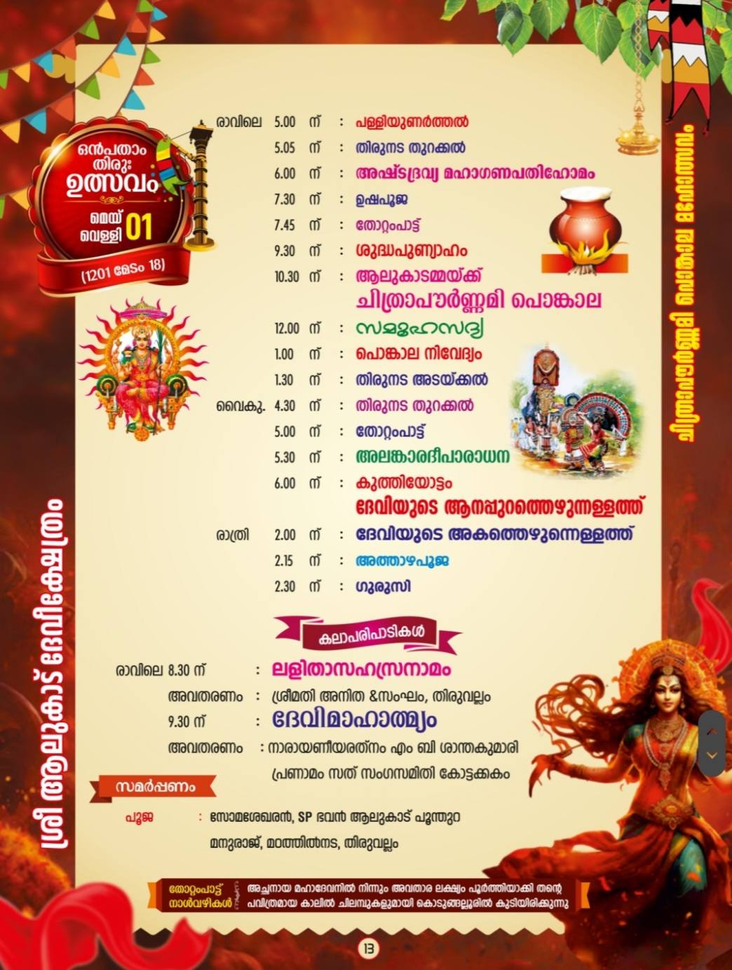 Kerala Devi Temple Festival Alukadu Amma Pongala