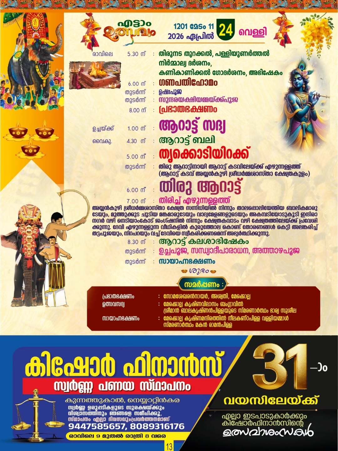Sree Bhagavathi Kshetram Mekolla festival highlights 2026