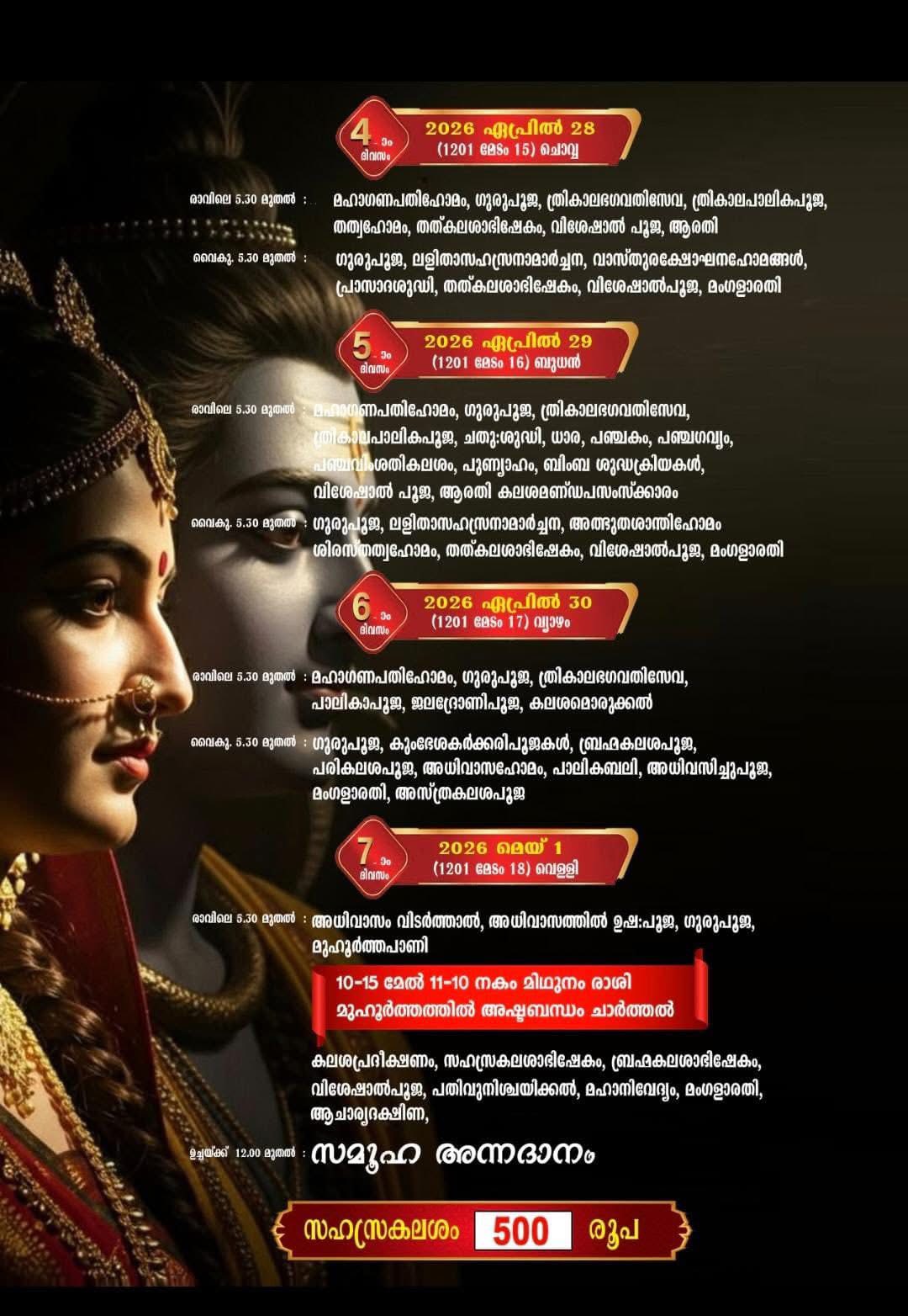 Aazhimala Shiva Temple consecration festival Ashtabandha Navikaranam Trivandrum