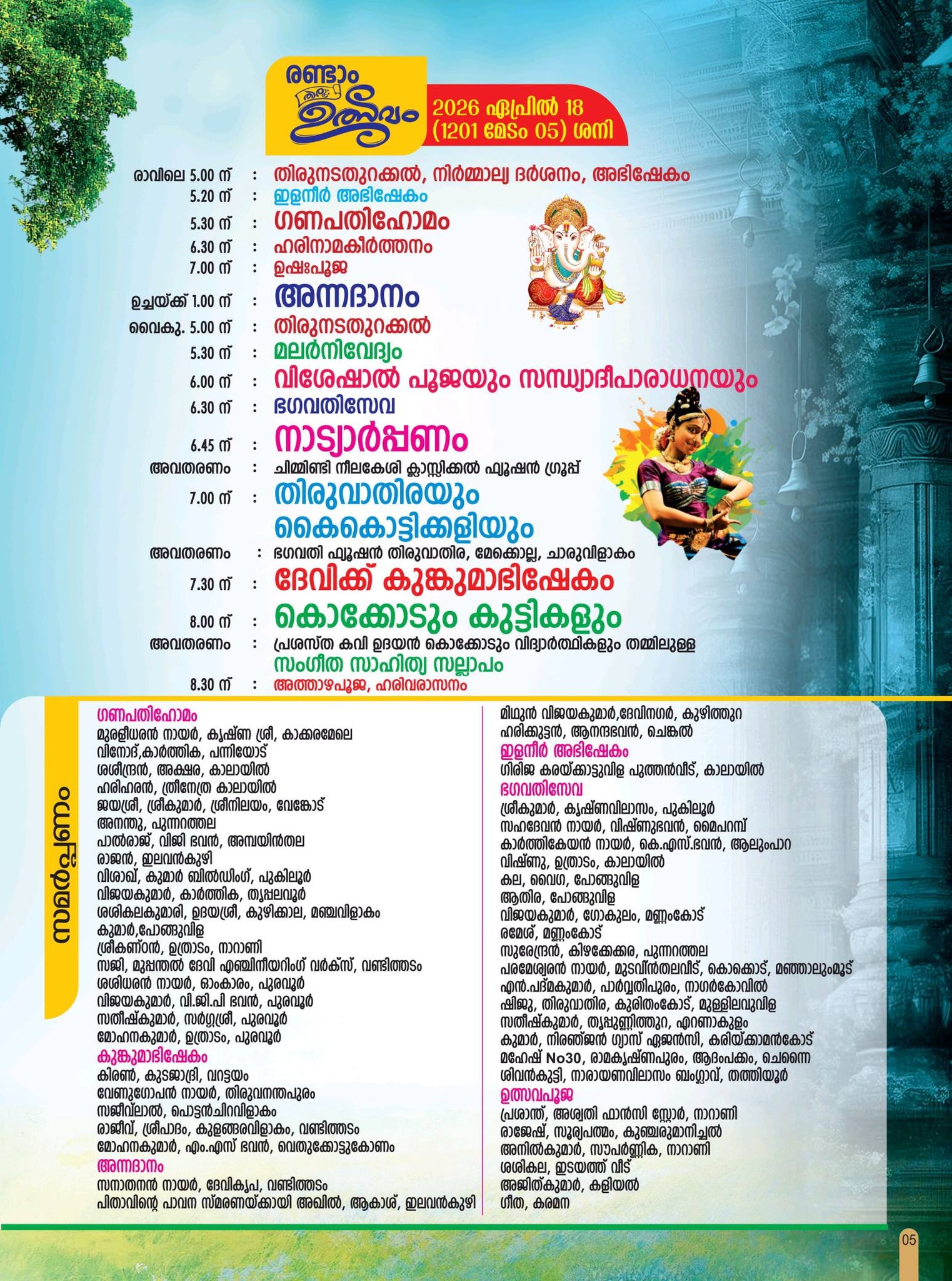 Vandiyottukonam temple festival Ganapathi Homam and special poojas