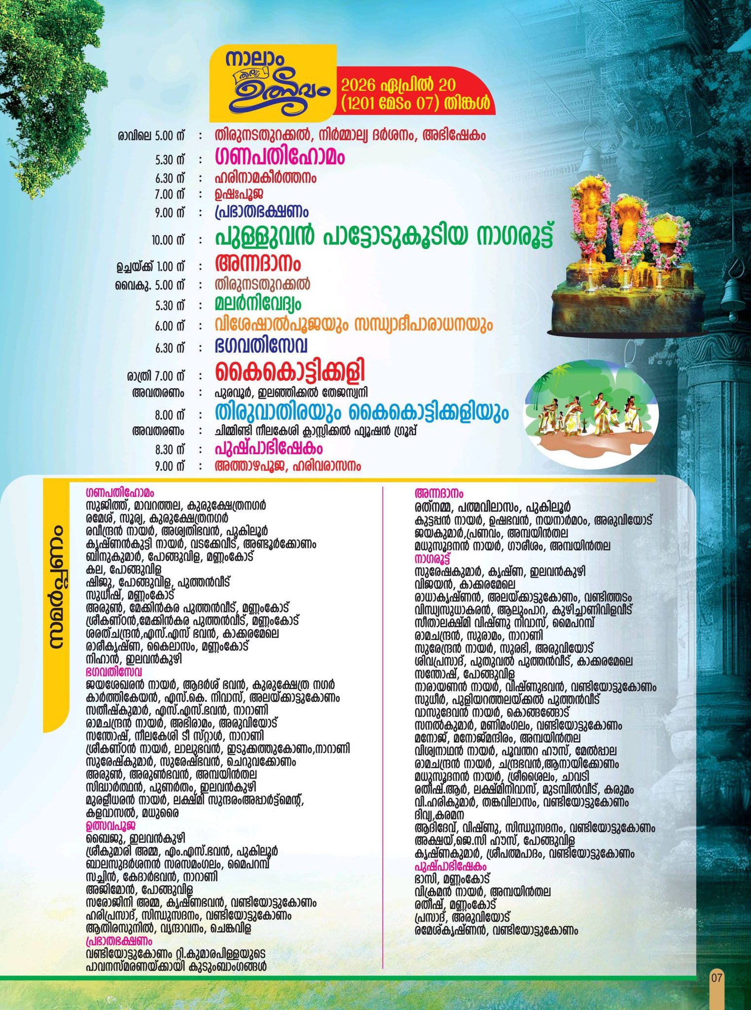 Kerala temple festival cultural programs Vandiyottukonam 2026